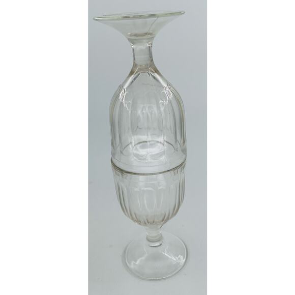 Vintage Goblets Set Clear Pressed Glass 4 Ounce Lot of 2 Stemmed Ribbed Small - Picture 3 of 7